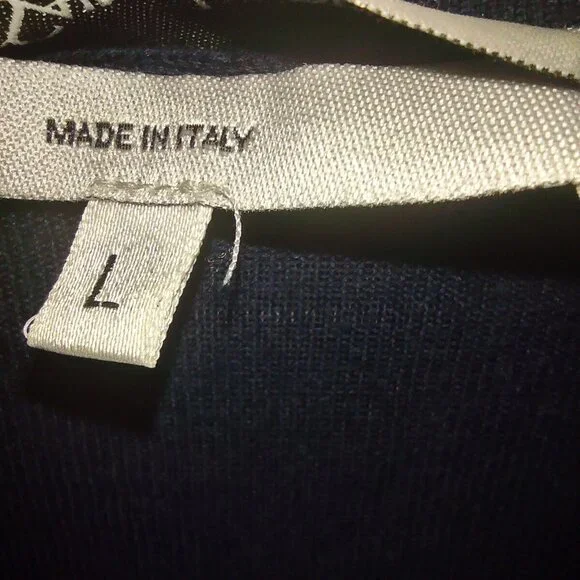 Yves Saint Laurent Rive Gauche Women's Navy Blue Wool V-Neck Sweater Size Large - Picture 9 of 9